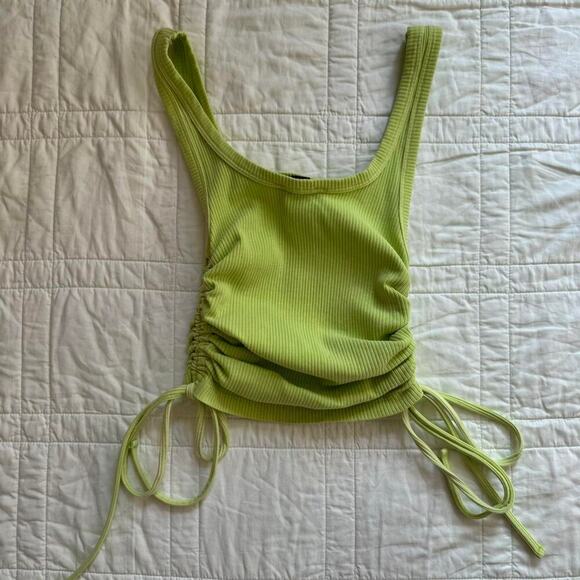 Forever 21 sz small Y2k butterfly embroidered crop top lime ruched ties fairy - Picture 4 of 7